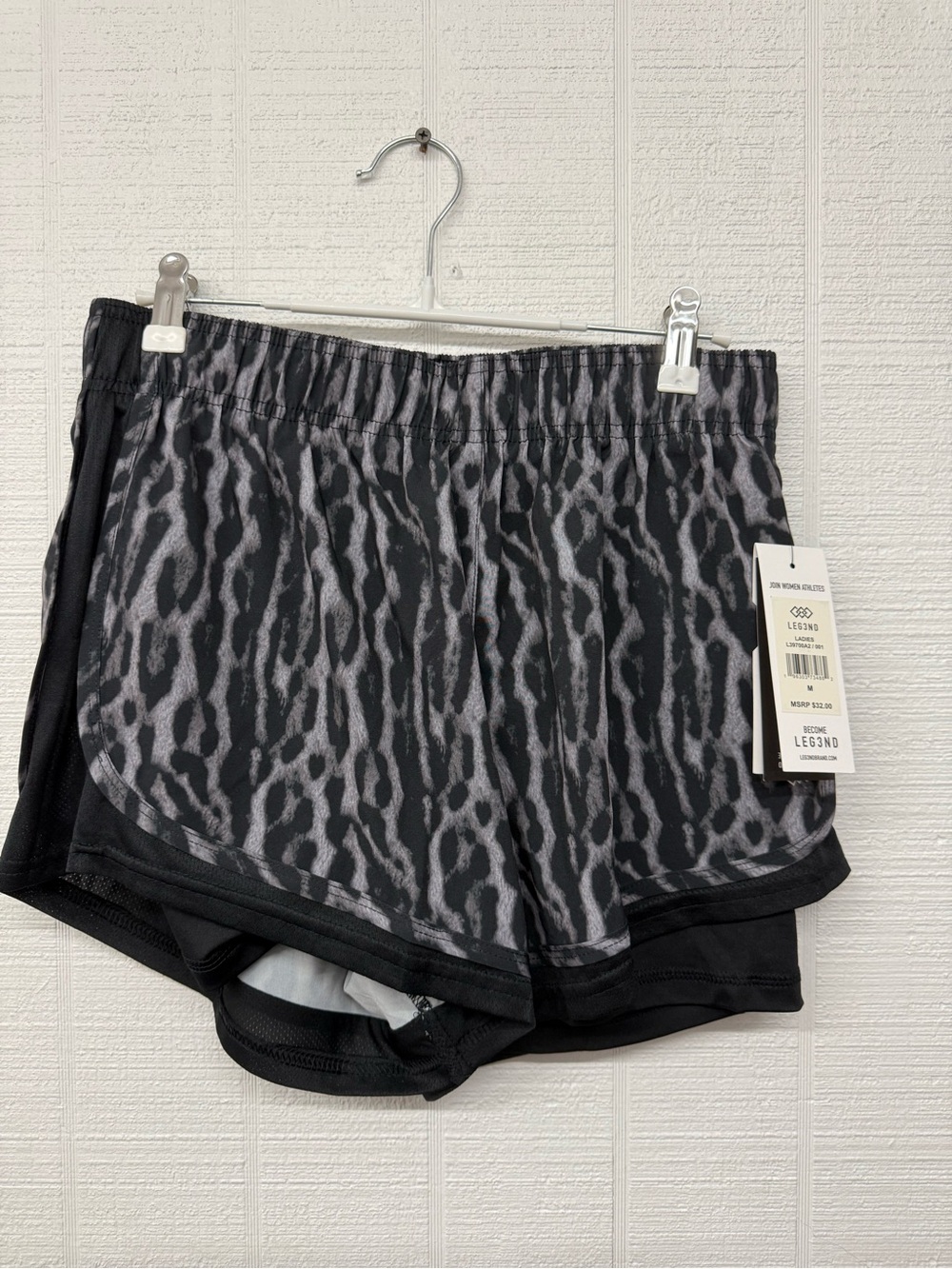 Women's Black & Gray Animal Print Athletic Shorts - Lightweight Performance